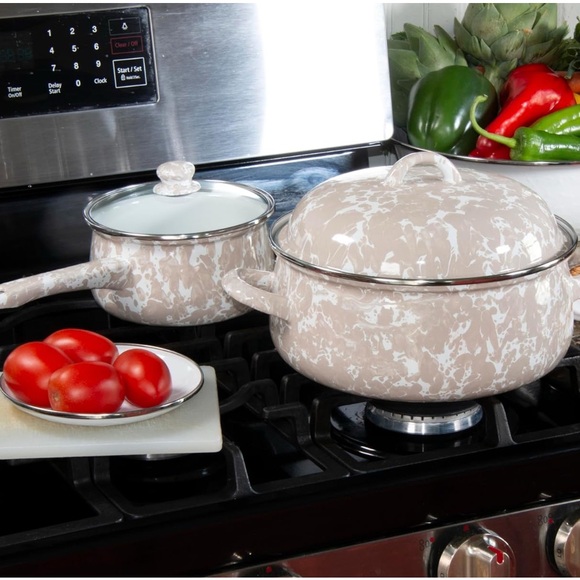 Taupe Swirl 4 qt Golden Rabbit Enamelware Dutch Oven New In Box - Picture 5 of 15